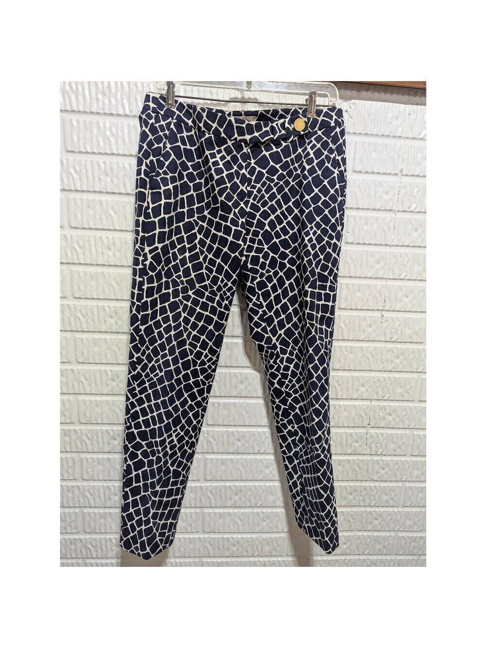 Michael Kors Women's Blue & White Abstract Pattern Straight Ankle Pants Size 8